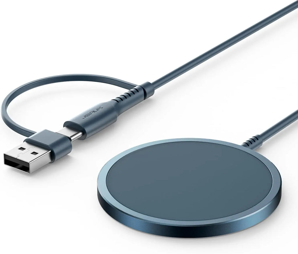 Charger for Iphone 17 Magsafe Wireless Charging, Compatible with Iphone 17 Air Pro Max/16/15/14/13/12 Series, Magnetic Mag Safe Charging Pad, Aluminum Alloy, USB & USB C Dual Ports - Blue