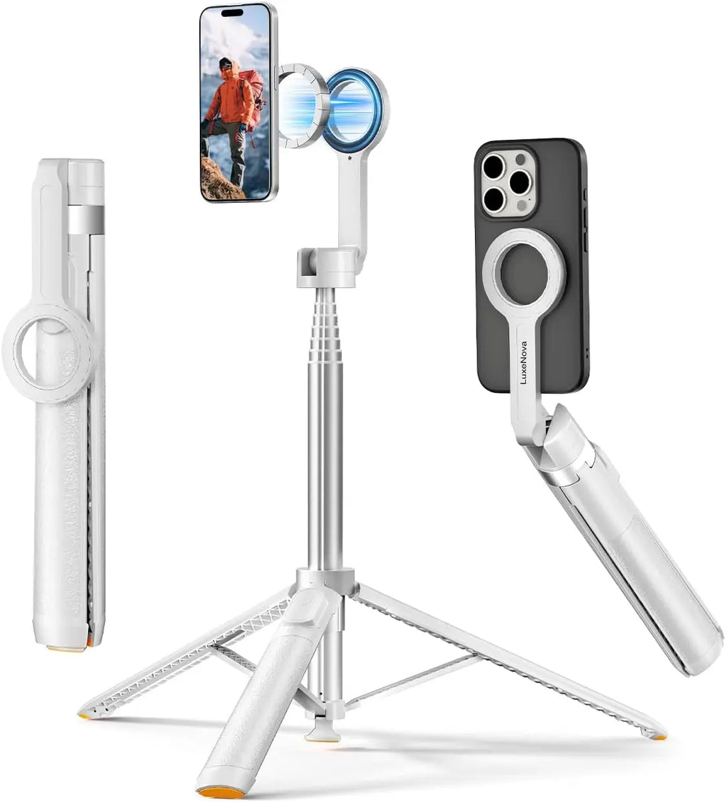 72'' Magnetic Selfie Stick Tripod for Iphone Magsafe – One-Click Open Stable Stand, Strong Magnetic Mount, 360° Rotation, Extendable Aluminum Tripod with Bluetooth Remote for Travel & Video Recording