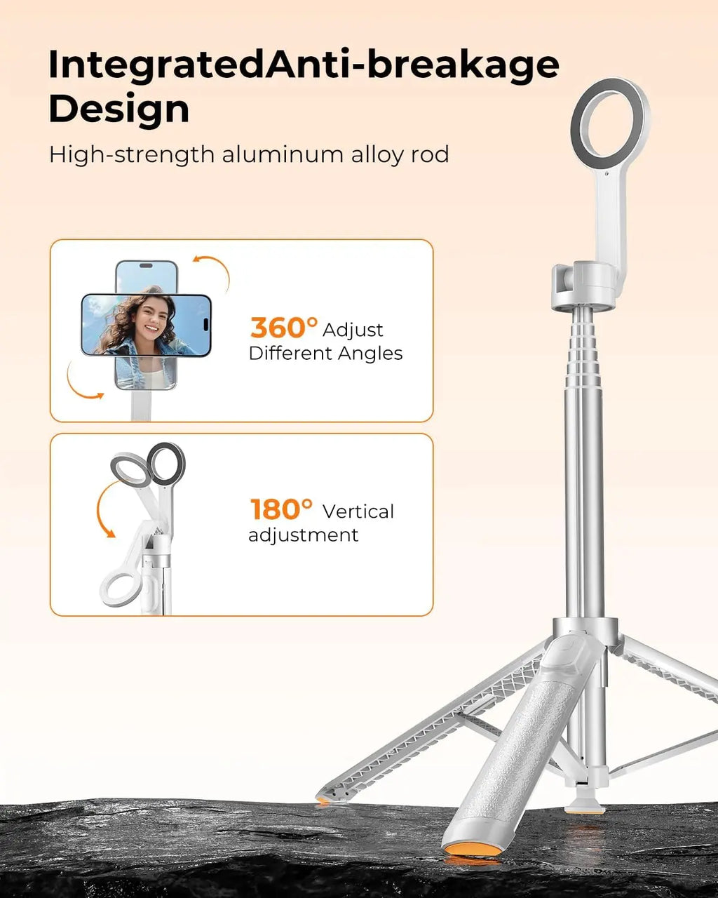 72'' Magnetic Selfie Stick Tripod for Iphone Magsafe – One-Click Open Stable Stand, Strong Magnetic Mount, 360° Rotation, Extendable Aluminum Tripod with Bluetooth Remote for Travel & Video Recording