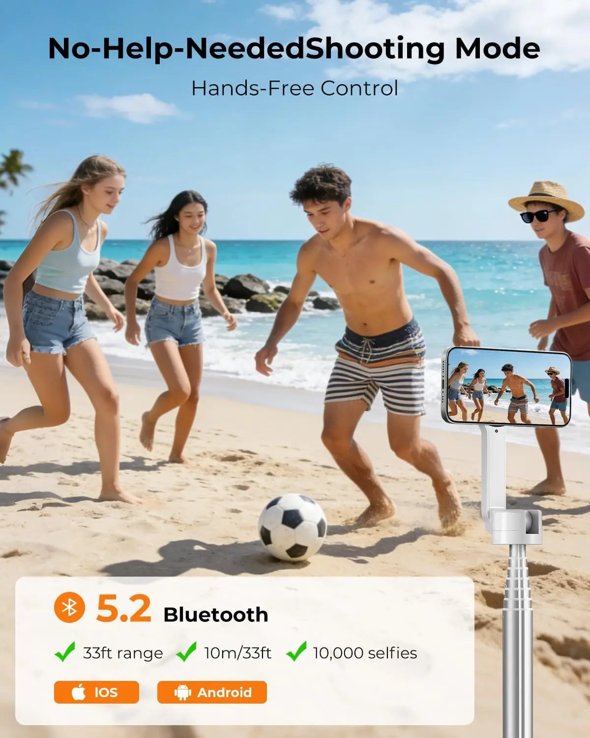 72'' Magnetic Selfie Stick Tripod for Iphone Magsafe – One-Click Open Stable Stand, Strong Magnetic Mount, 360° Rotation, Extendable Aluminum Tripod with Bluetooth Remote for Travel & Video Recording