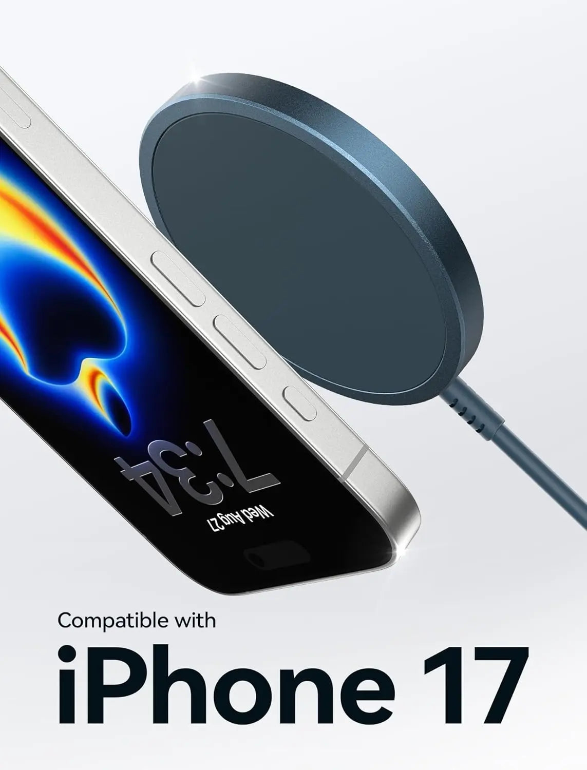Charger for Iphone 17 Magsafe Wireless Charging, Compatible with Iphone 17 Air Pro Max/16/15/14/13/12 Series, Magnetic Mag Safe Charging Pad, Aluminum Alloy, USB & USB C Dual Ports - Blue
