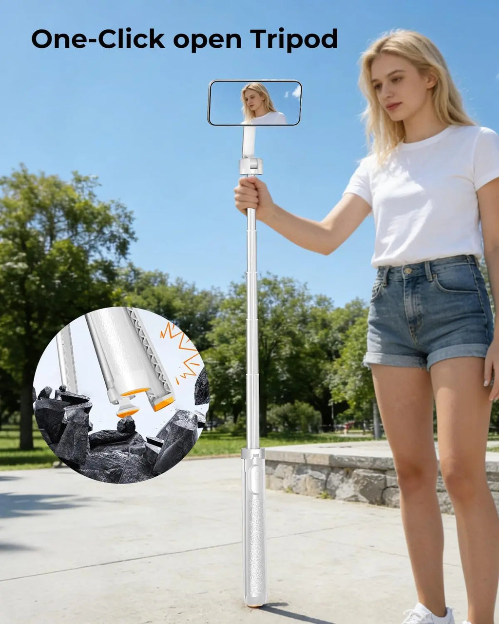 72'' Magnetic Selfie Stick Tripod for Iphone Magsafe – One-Click Open Stable Stand, Strong Magnetic Mount, 360° Rotation, Extendable Aluminum Tripod with Bluetooth Remote for Travel & Video Recording
