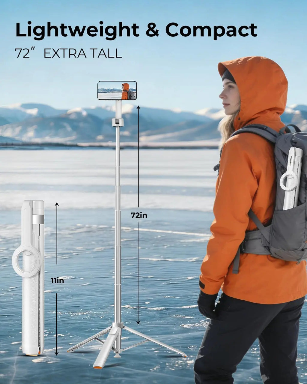 72'' Magnetic Selfie Stick Tripod for Iphone Magsafe – One-Click Open Stable Stand, Strong Magnetic Mount, 360° Rotation, Extendable Aluminum Tripod with Bluetooth Remote for Travel & Video Recording
