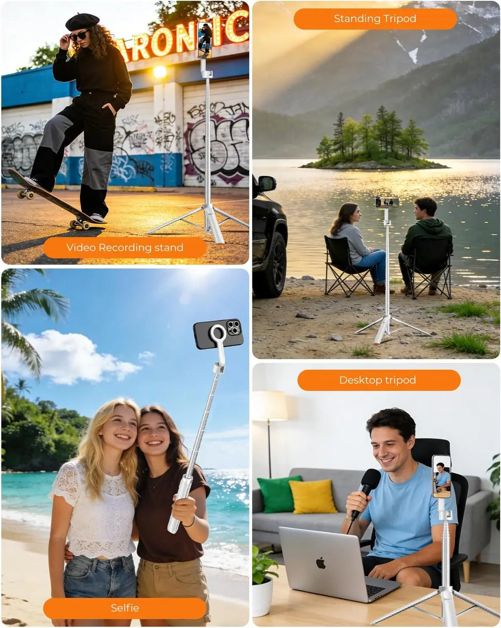 72'' Magnetic Selfie Stick Tripod for Iphone Magsafe – One-Click Open Stable Stand, Strong Magnetic Mount, 360° Rotation, Extendable Aluminum Tripod with Bluetooth Remote for Travel & Video Recording