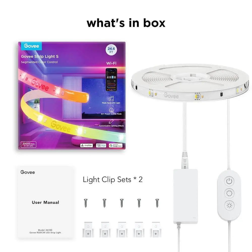 RGBICW 24.6 Ft. Smart Plug-In Dimmable Uncuttable Color-Changing Integrated LED Strip Light (1-Pack)
